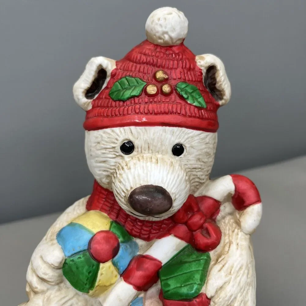 Vintage Christmas Musical Windup Turning Ceramic Polar Bear Music Box Toyland